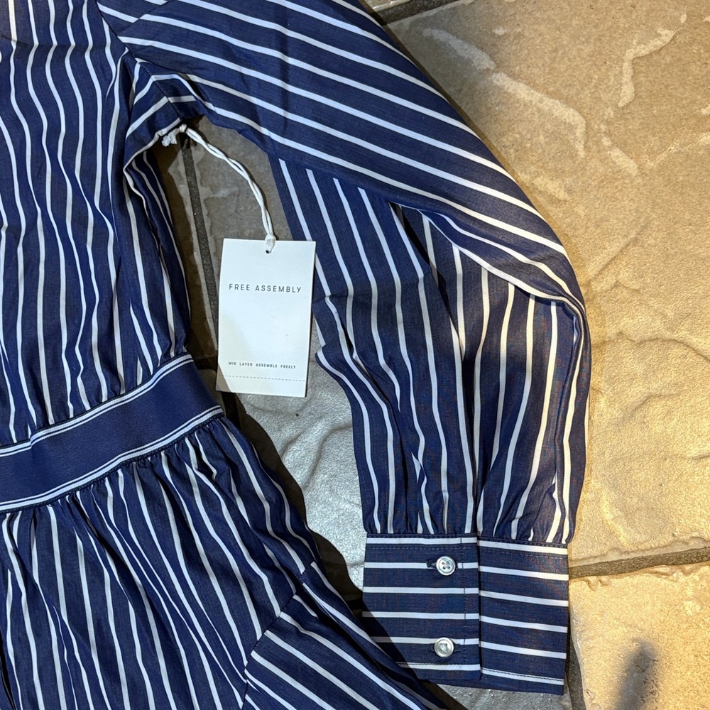 New Free Assembly Striped Navy Shirt Dress - Picture 3 of 9